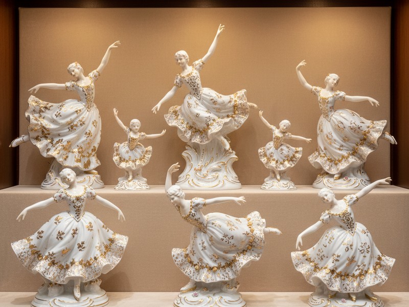Collection of elegant porcelain skating figurines
